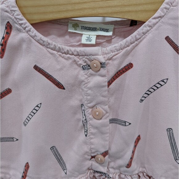 Tucker + Tate Light Pink Pencil Pen School Long Sleeve Henley Dress Girls Size 4 - Picture 4 of 5